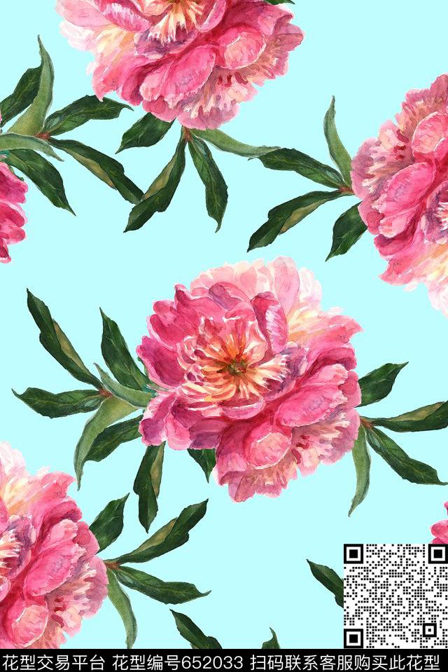 大朵手绘花卉数码印花花型下载（图片编号: 652033） - 瓦栏（Walan）