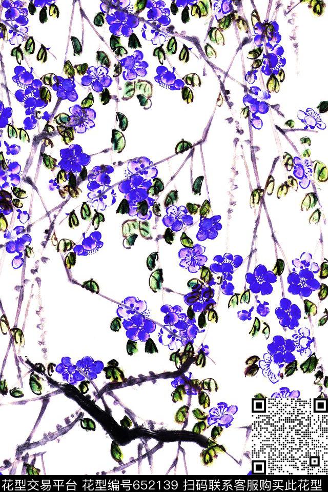 梅花花卉民族数码印花花型下载（图片编号: 652139） - 瓦栏（Walan）