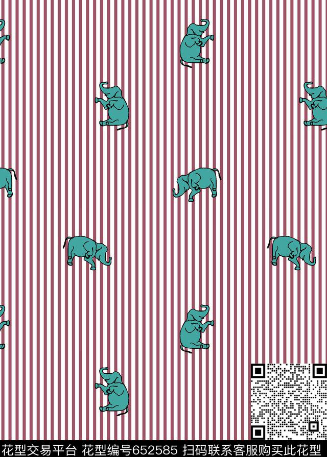 卡通小象动物传统印花花型下载（图片编号: 652585） - 瓦栏（Walan）