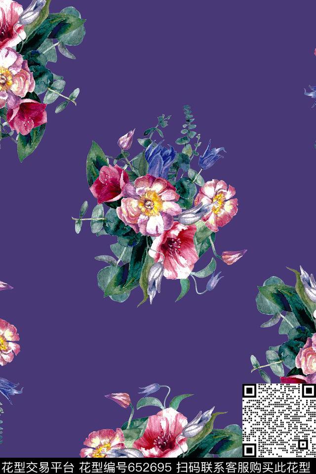 大朵手绘花卉数码印花花型下载（图片编号: 652695） - 瓦栏（Walan）