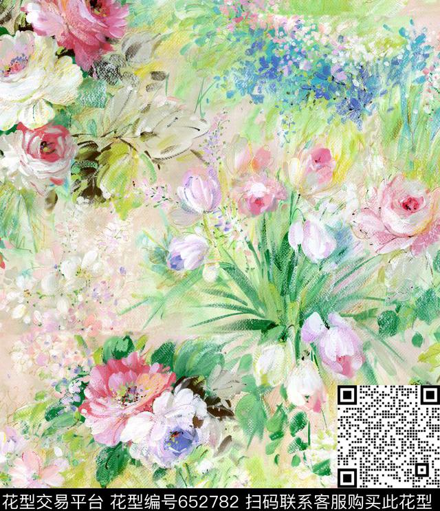 手绘花数码印花花型下载（图片编号: 652782） - 瓦栏（Walan）