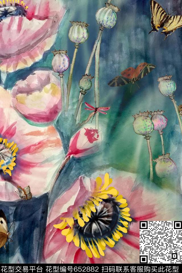 高清手绘花卉数码印花花型下载（图片编号: 652882） - 瓦栏（Walan）