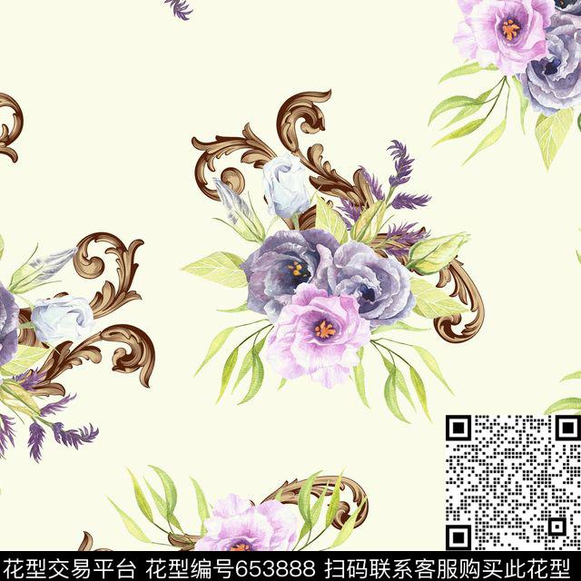 沙发布花卉金属花纹.jpg - 653888 - 沙发布 花卉 金属 - 数码印花花型 － 沙发布花型设计 － 瓦栏