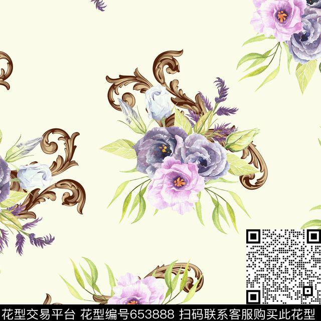 沙发布花卉金属数码印花花型下载（图片编号: 653888） - 瓦栏（Walan）