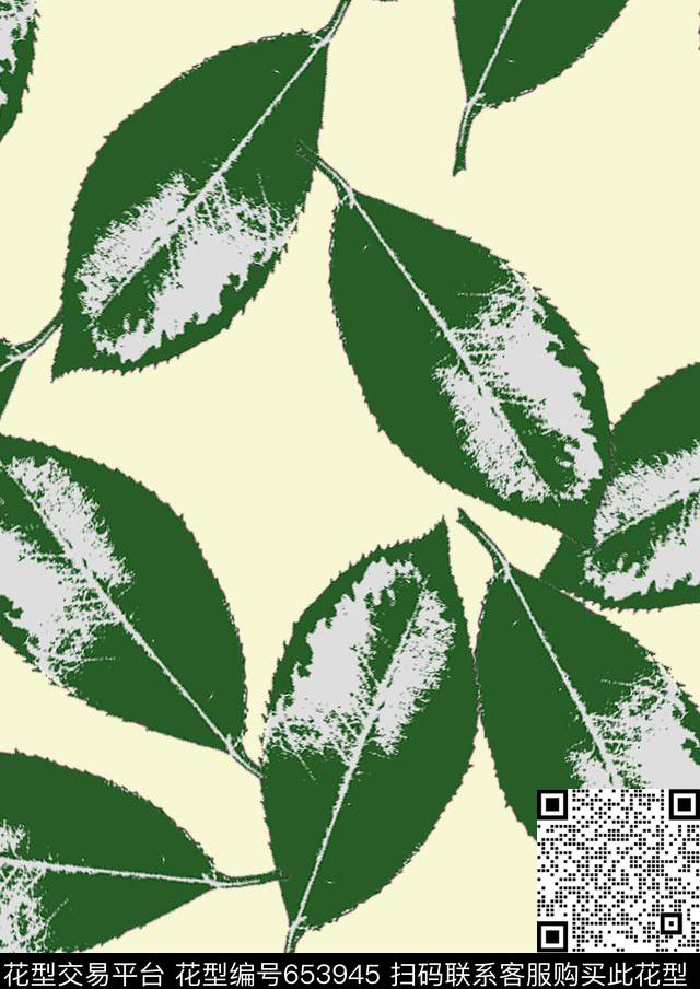 绿叶1.tif - 653945 - 绿叶 清新 肌理 - 数码印花花型 － 墙纸花型设计 － 瓦栏