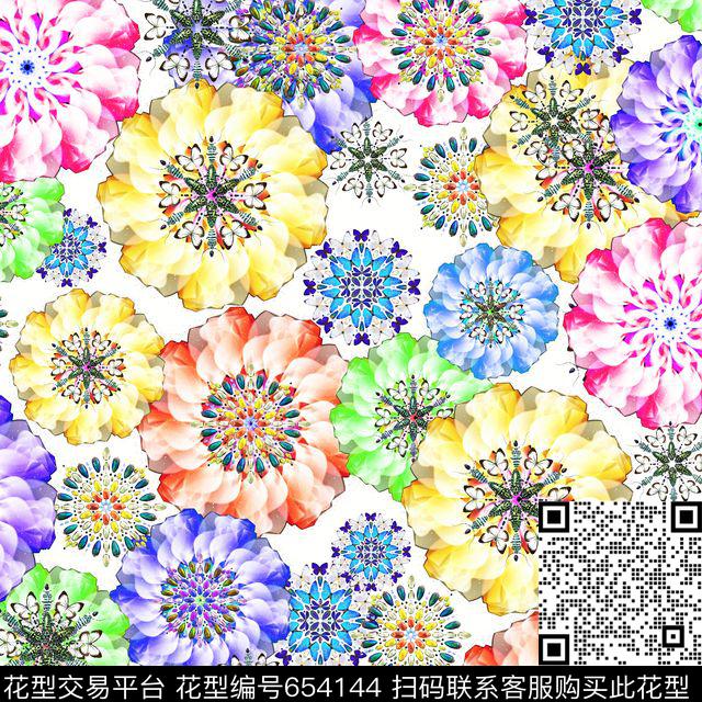 昆虫花卉白.jpg - 654144 - 昆虫花卉 - 数码印花花型 － 泳装花型设计 － 瓦栏