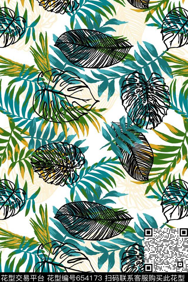 2016-1-21-模仿树叶.jpg - 654173 - 棕榈叶 热带 绿植树叶 - 传统印花花型 － 长巾花型设计 － 瓦栏