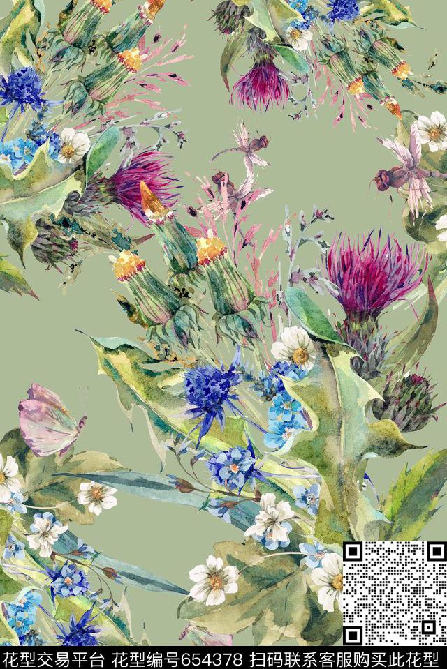 手绘大朵热带数码印花花型下载（图片编号: 654378） - 瓦栏（Walan）