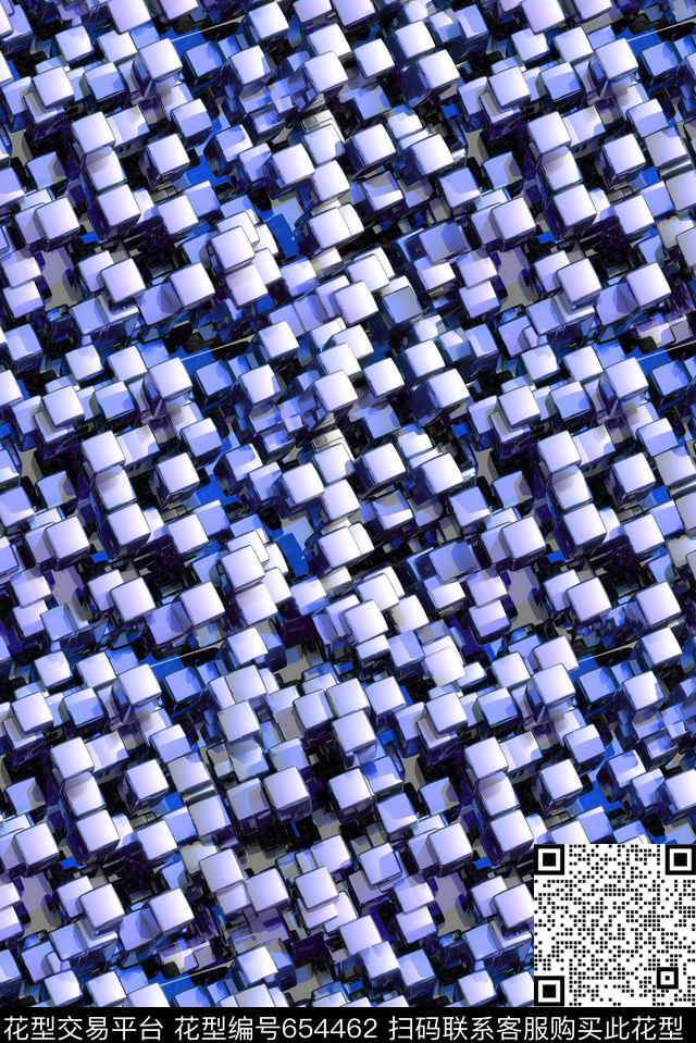 3D立体几何格子科技数码印花花型下载（图片编号: 654462） - 瓦栏（Walan）