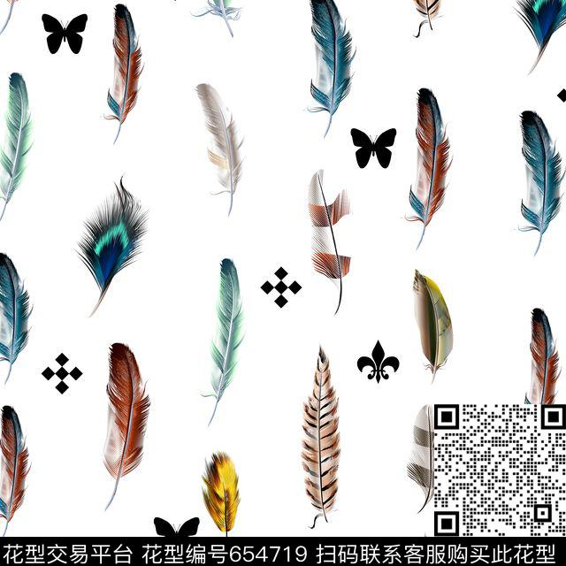 羽毛－白.jpg - 654719 - 小花 孔雀羽毛、羽毛 - 数码印花花型 － 女装花型设计 － 瓦栏