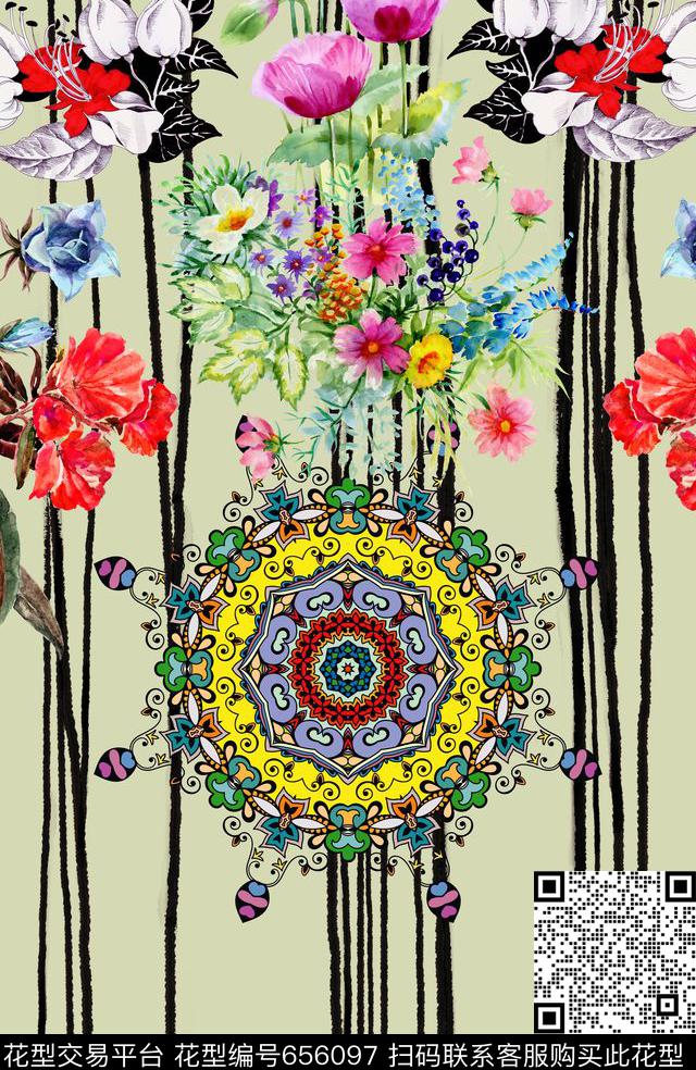 定位花卉花纹数码印花花型下载（图片编号: 656097） - 瓦栏（Walan）