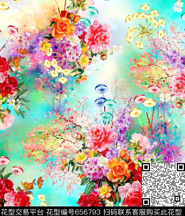 花卉数码印花花型下载（图片编号: 656793） - 瓦栏（Walan）
