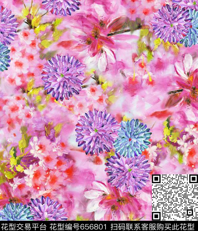 花卉数码印花花型下载（图片编号: 656801） - 瓦栏（Walan）