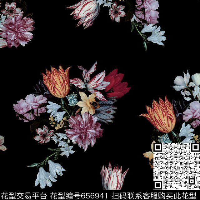 油画花卉水仙花百合数码印花花型下载（图片编号: 656941） - 瓦栏（Walan）