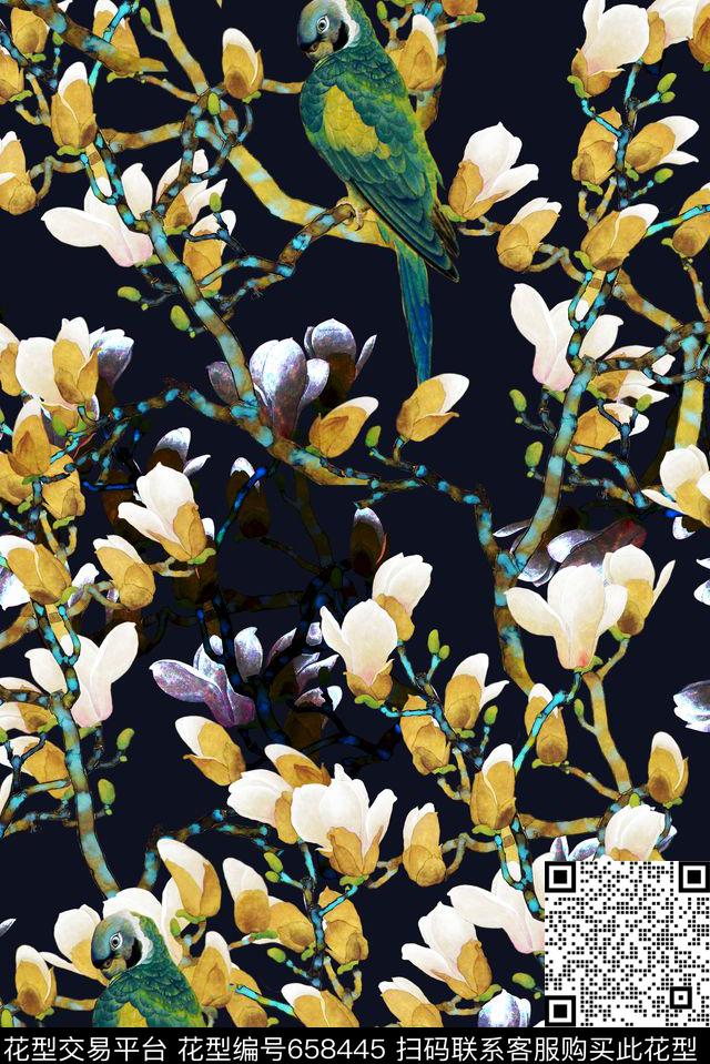 花鸟花朵花卉数码印花花型下载（图片编号: 658445） - 瓦栏（Walan）