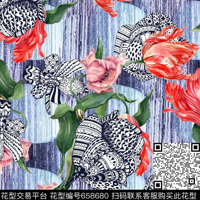 扎染热带植物数码印花花型下载（图片编号: 658680） - 瓦栏（Walan）