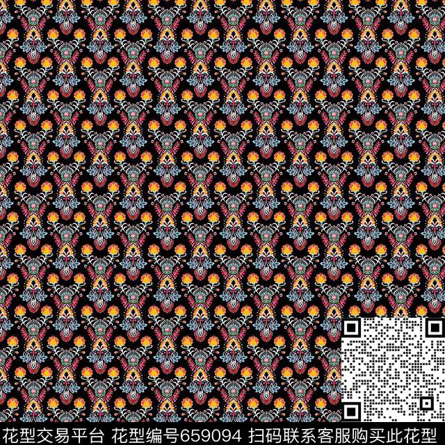 mingzhuyongyihei.jpg - 659094 - 波西米亚 卷草纹 民族风 - 数码印花花型 － 泳装花型设计 － 瓦栏