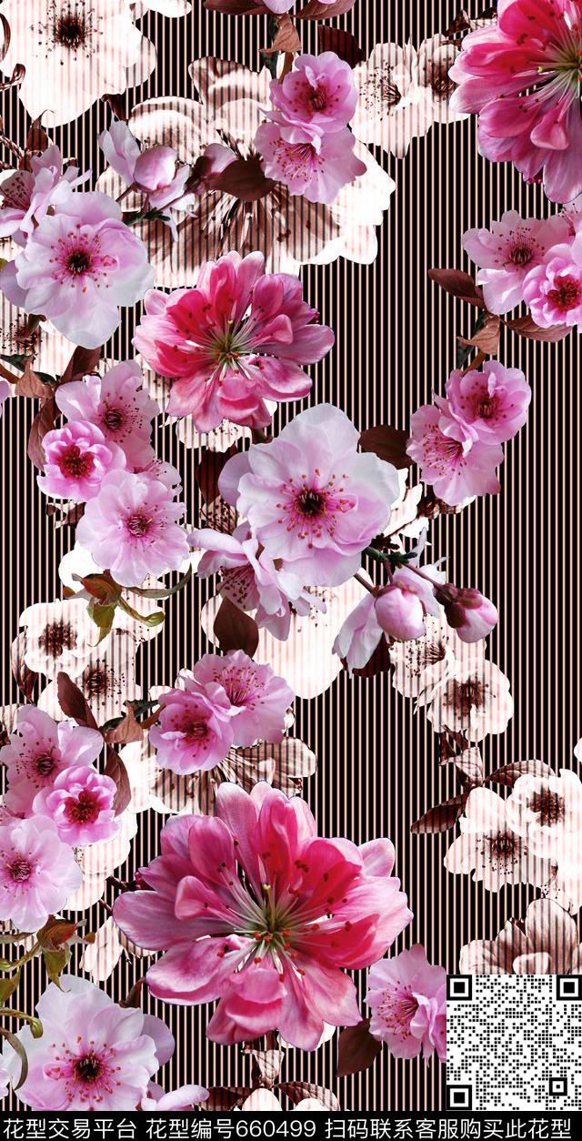 花卉、桃花、细条纹、照片花卉数码印花花型下载（图片编号: 660499） - 瓦栏（Walan）