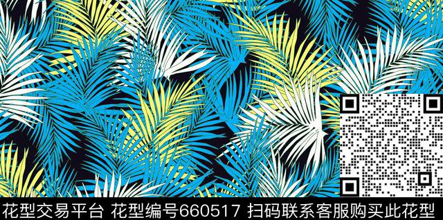 热带树叶叶子花型-2.jpg - 660517 - 热带 撞色阴影 叶子 - 传统印花花型 － 泳装花型设计 － 瓦栏