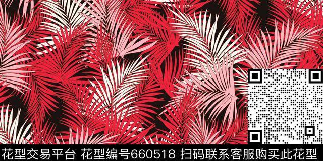热带树叶叶子花型-3.jpg - 660518 - 热带 撞色阴影 叶子 - 传统印花花型 － 泳装花型设计 － 瓦栏