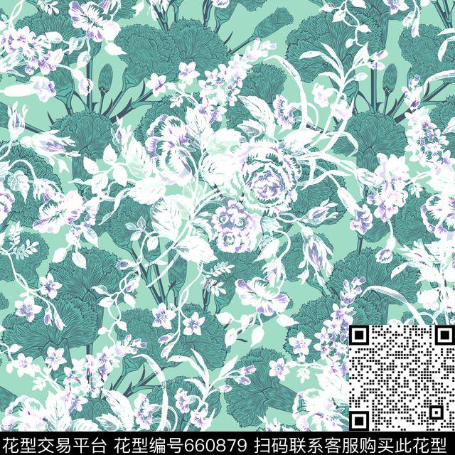 花纹康乃馨剪纸数码印花花型下载（图片编号: 660879） - 瓦栏（Walan）