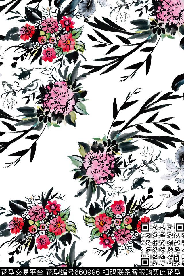 水墨抽象水彩数码印花花型下载（图片编号: 660996） - 瓦栏（Walan）