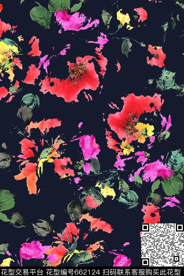 花卉水彩碎花数码印花花型下载（图片编号: 662124） - 瓦栏（Walan）