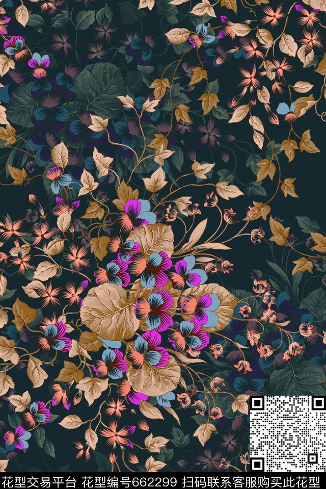 清爽花卉时尚数码印花花型下载（图片编号: 662299） - 瓦栏（Walan）