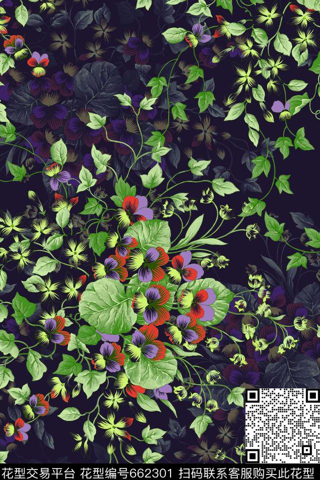 清爽花卉时尚数码印花花型下载（图片编号: 662301） - 瓦栏（Walan）