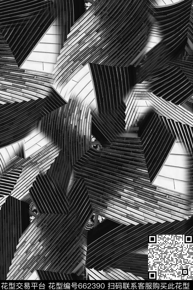 抽象几何建筑数码印花花型下载（图片编号: 662390） - 瓦栏（Walan）