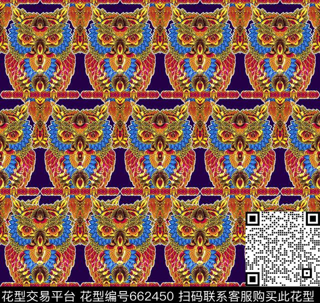 JYCY-7-7.jpg - 662450 - 民族风 动物 猫头鹰 - 数码印花花型 － 女装花型设计 － 瓦栏
