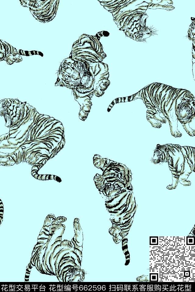动物老虎素描传统印花花型下载（图片编号: 662596） - 瓦栏（Walan）