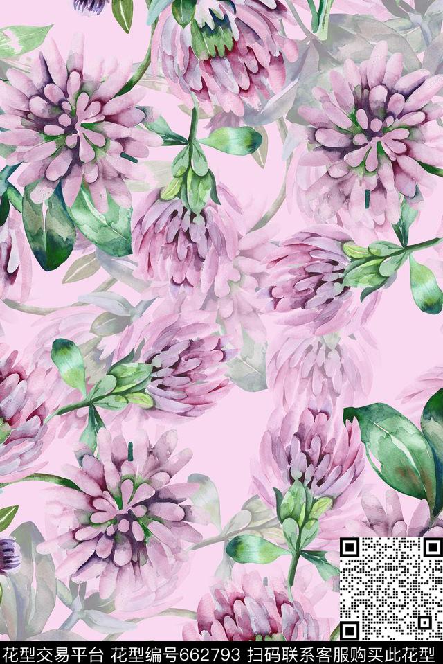 手绘植物花卉数码印花花型下载（图片编号: 662793） - 瓦栏（Walan）