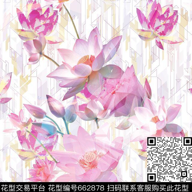 2.jpg - 662878 - 方格 几何 荷花 - 数码印花花型 － 女装花型设计 － 瓦栏