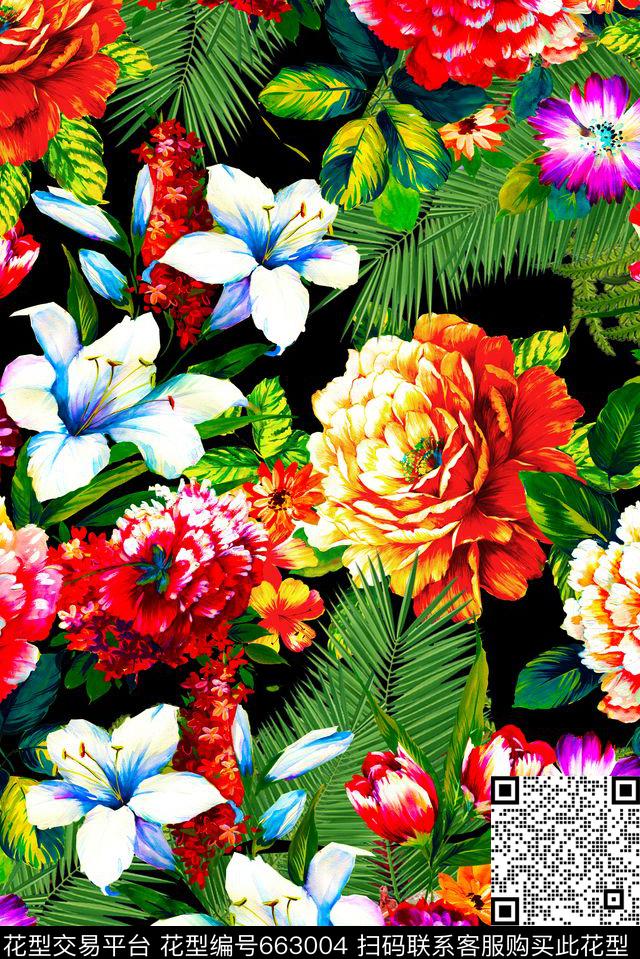 雏菊复古花卉花朵数码印花花型下载（图片编号: 663004） - 瓦栏（Walan）