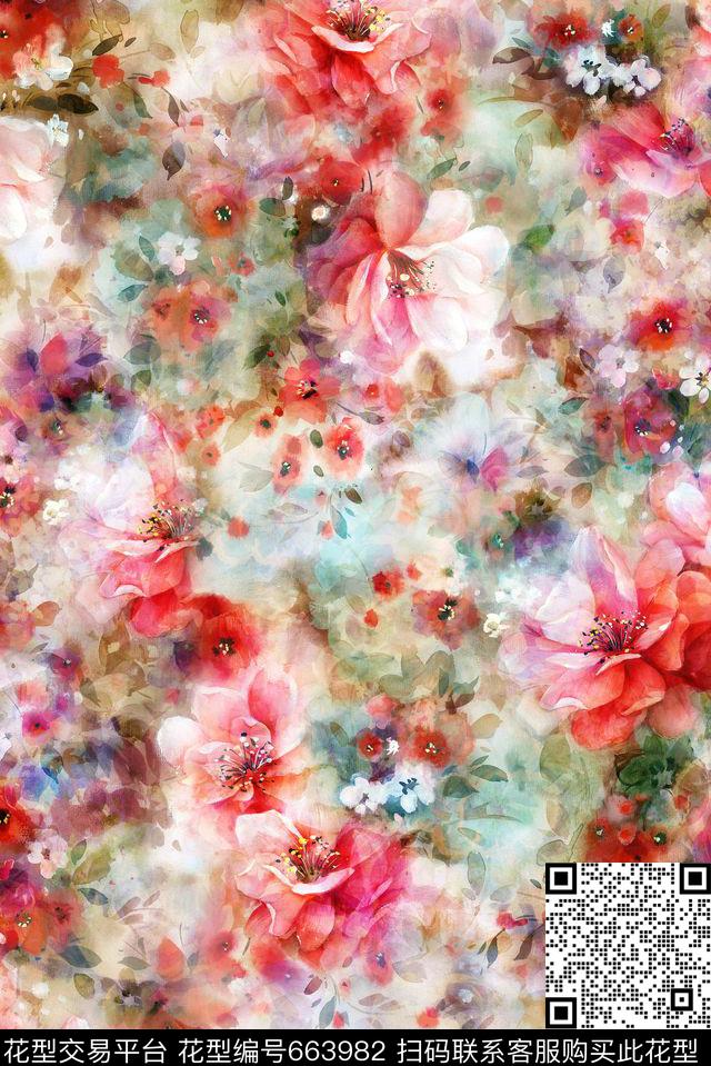 花朵数码印花花型下载（图片编号: 663982） - 瓦栏（Walan）