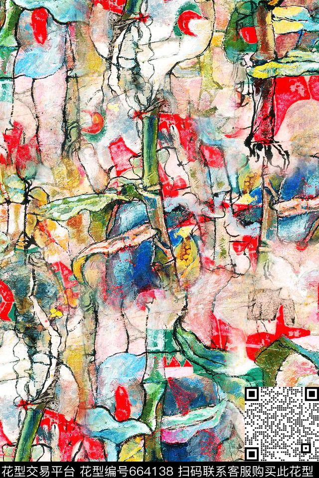 抽象肌理、油画肌理数码印花花型下载（图片编号: 664138） - 瓦栏（Walan）