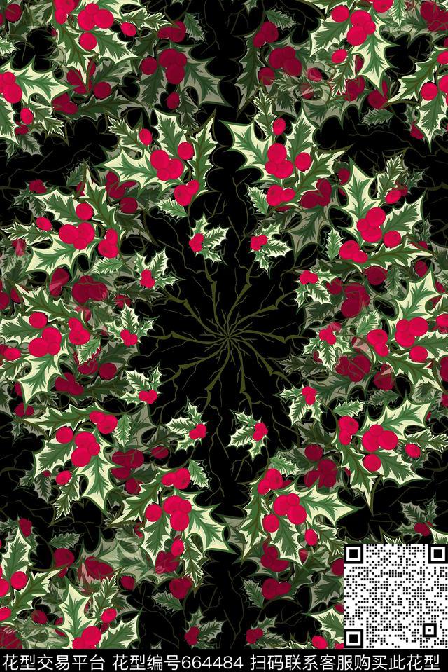花纹花卉浆果数码印花花型下载（图片编号: 664484） - 瓦栏（Walan）