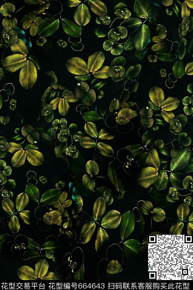 四叶草休闲草数码印花花型下载（图片编号: 664643） - 瓦栏（Walan）