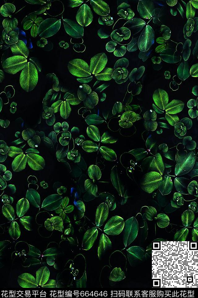 四叶草休闲草数码印花花型下载（图片编号: 664646） - 瓦栏（Walan）