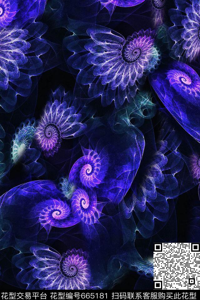 漩涡几何抽象数码印花花型下载（图片编号: 665181） - 瓦栏（Walan）