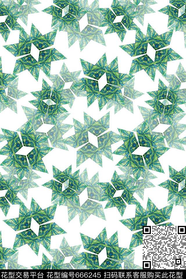 花卉意向菱形几何图案数码印花花型下载（图片编号: 666245） - 瓦栏（Walan）