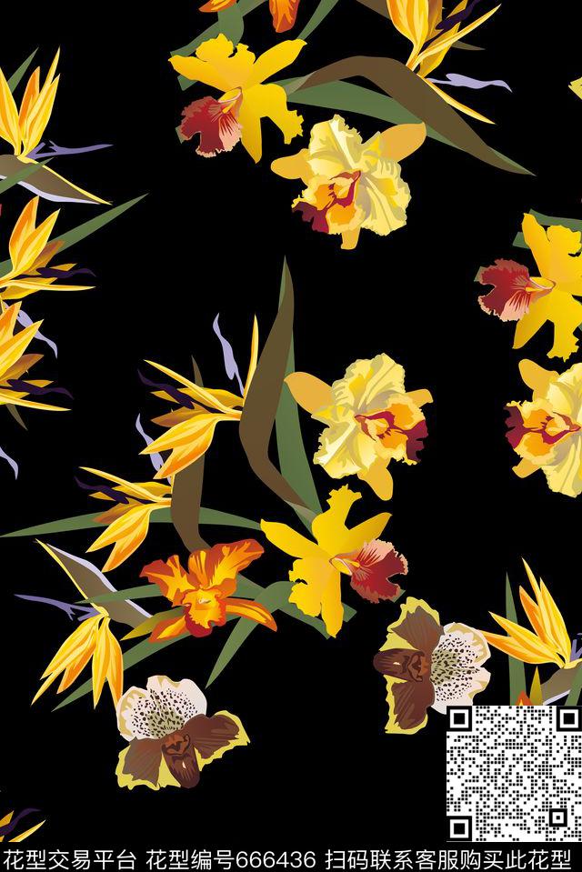 传统热带植物传统印花花型下载（图片编号: 666436） - 瓦栏（Walan）