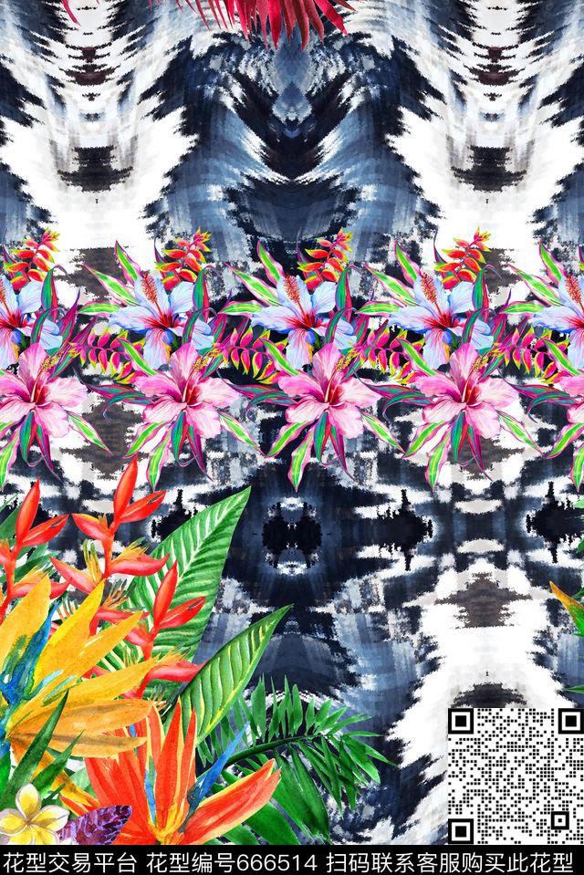热带植物风格数码印花花型下载（图片编号: 666514） - 瓦栏（Walan）