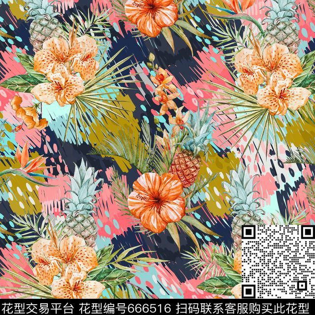 火辣热带水果数码印花花型下载（图片编号: 666516） - 瓦栏（Walan）