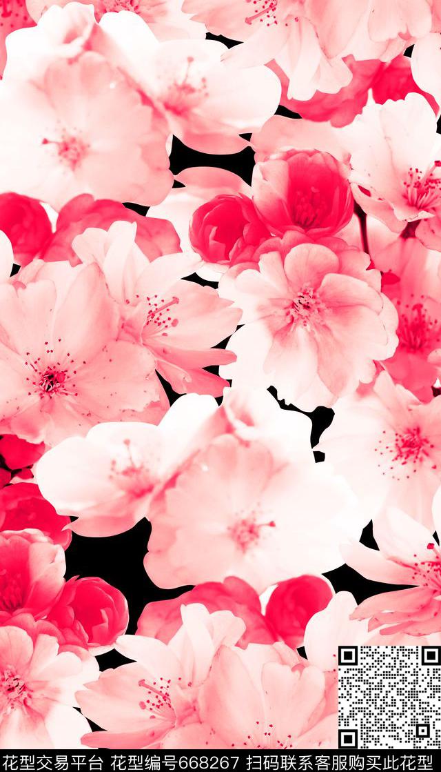 花卉、桃花、单色、模糊效果数码印花花型下载（图片编号: 668267） - 瓦栏（Walan）