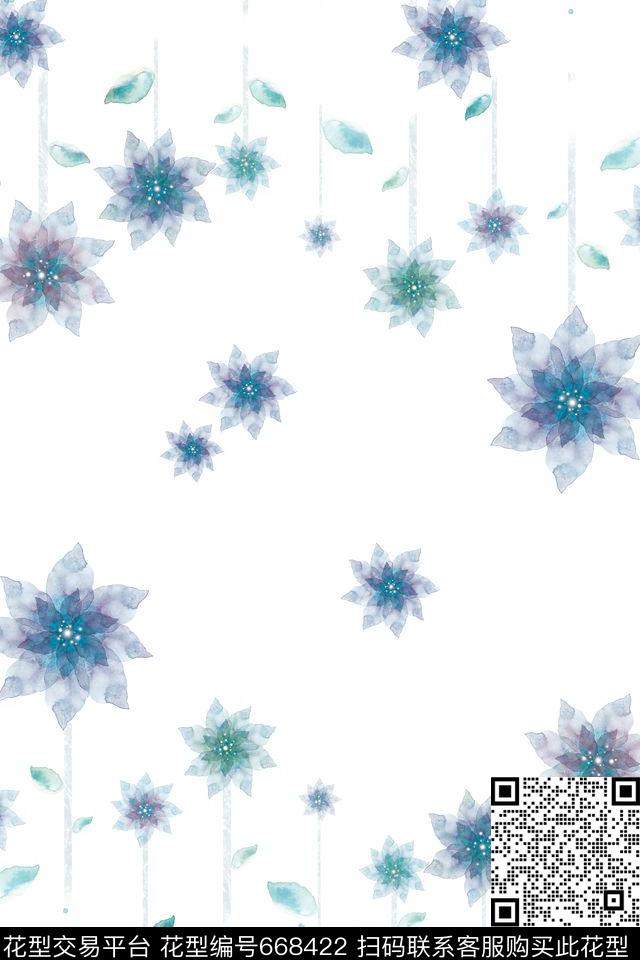 水彩清新水彩、水彩花卉数码印花花型下载（图片编号: 668422） - 瓦栏（Walan）