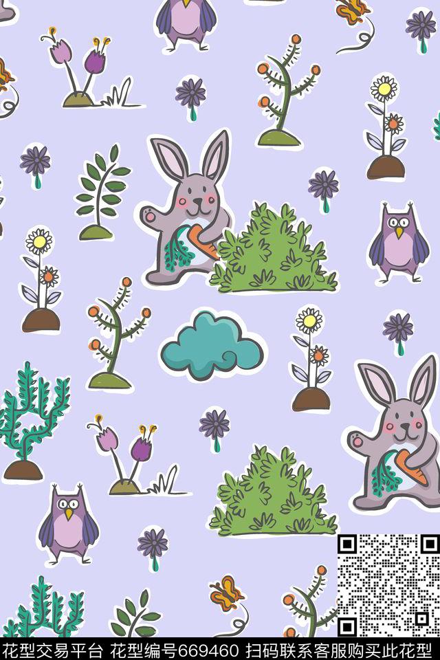 植物园.jpg - 669460 - 花卉 植物 兔子 - 传统印花花型 － 童装花型设计 － 瓦栏