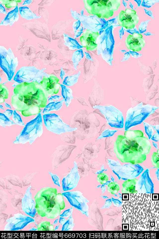 17春夏花卉小清新数码印花花型下载（图片编号: 669703） - 瓦栏（Walan）