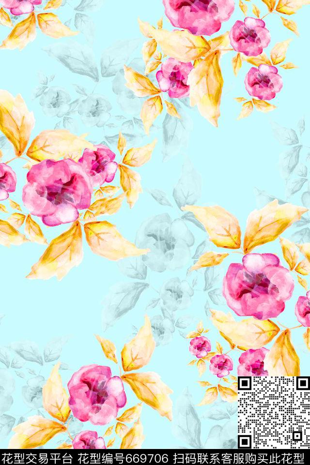 17春夏花卉小清新数码印花花型下载（图片编号: 669706） - 瓦栏（Walan）